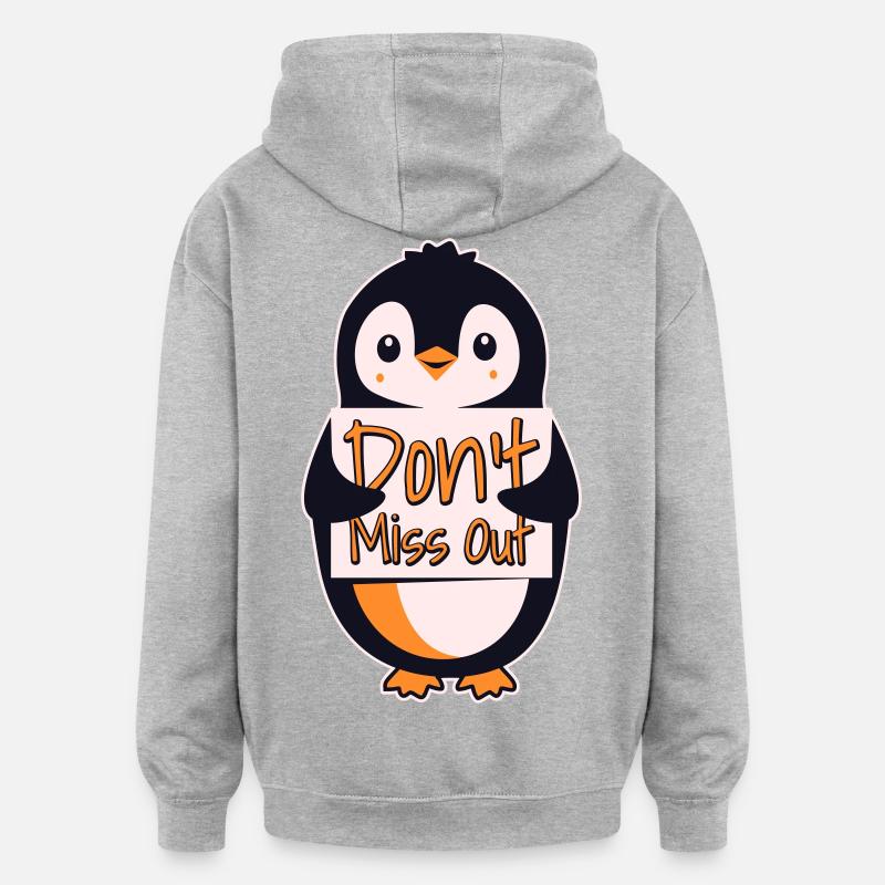 Panneau Pingouin Ne Manquez Pas - Sweat à capuche oversize unisexe - gris chiné