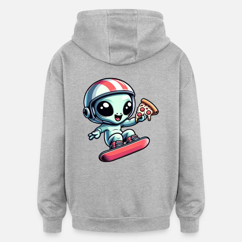 Süßes Comic Alien Snowboard Snowboarder - Oversized Unisex Hoodie - Grau meliert