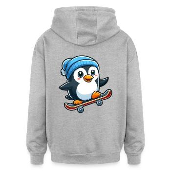 Funny Penguin Skateboarding Skate Comic Cartoon - Oversized Unisex Hoodie - heather grey - Back - Noah (186cm)