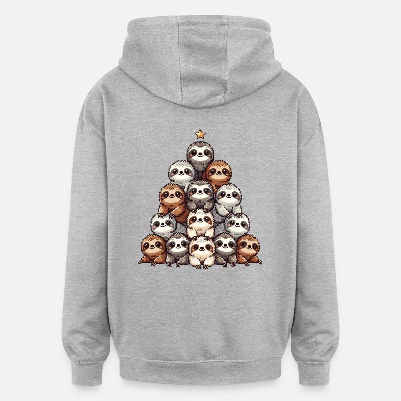 Sloth Christmas Tree Pattern - Oversized Unisex Hoodie - heather grey