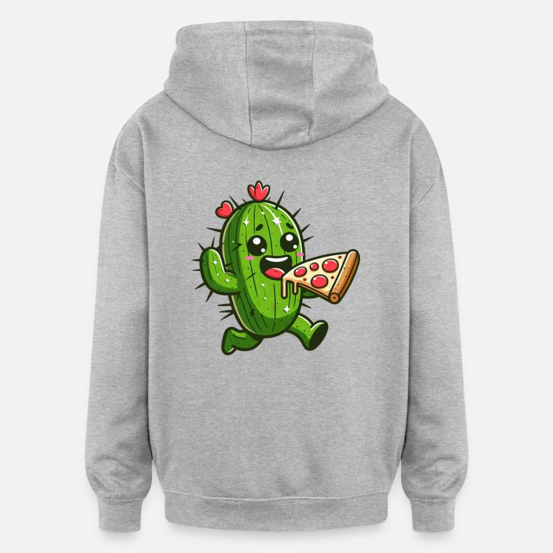 Süßer Kaktus Pizza Herz Comic - Oversized Unisex Hoodie - Grau meliert