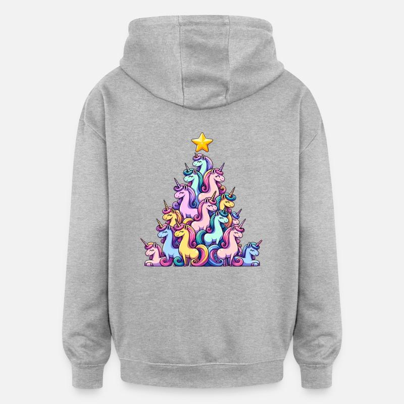 Einhorn Weihnachtsbaum Design - Oversized Unisex Hoodie - Grau meliert