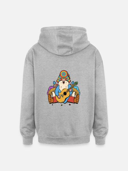 Hippie, Kabouter, Dwergpaddestoelen, Muziek, Muzikant, Gitaar - Oversized uniseks hoodie - grijs gemêleerd