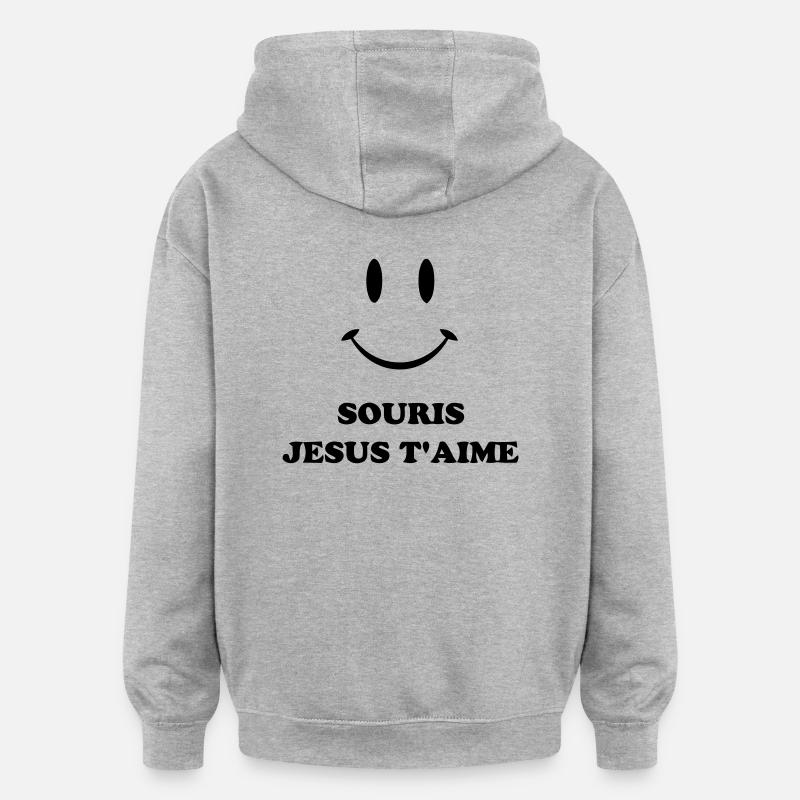 souris jesus t'aime - Sweat à capuche oversize unisexe - gris chiné