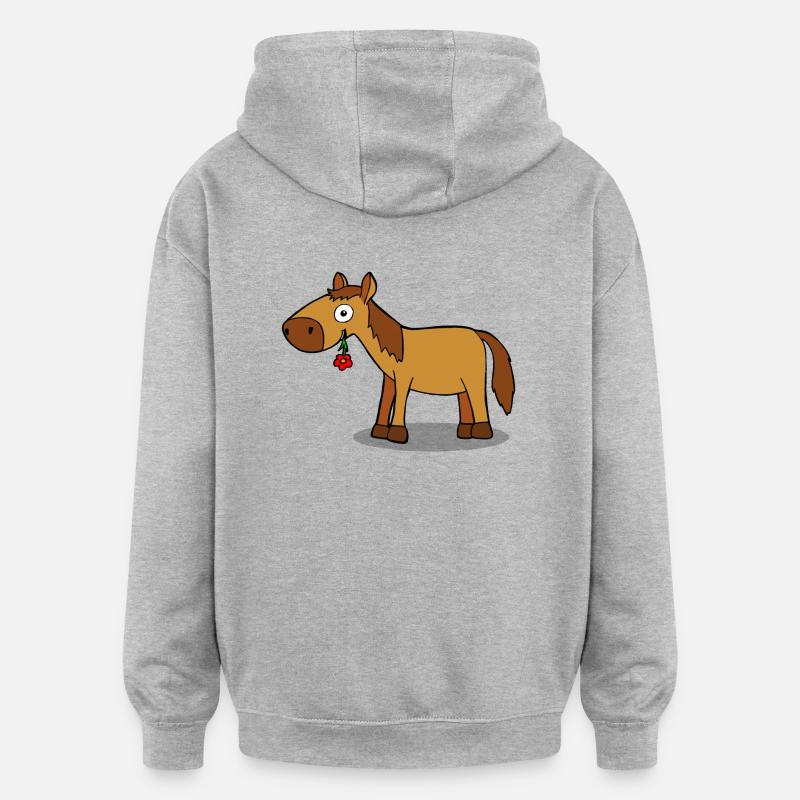 Pferd mit Blume - Comic - Oversized Unisex Hoodie - Grau meliert