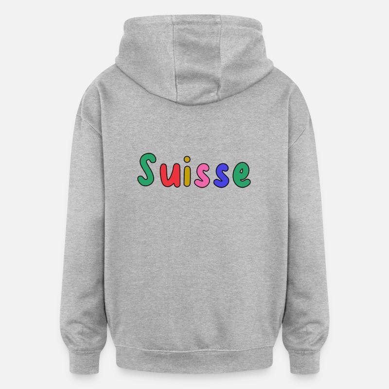 SUISSE. PAYS. GENEVE. HUMOUR. DRAPEAU - Sweat à capuche oversize unisexe - gris chiné