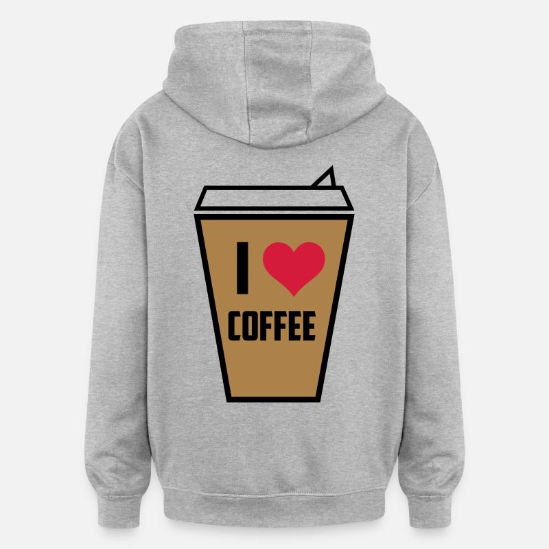 I love café 3 - Sweat à capuche oversize unisexe - gris chiné