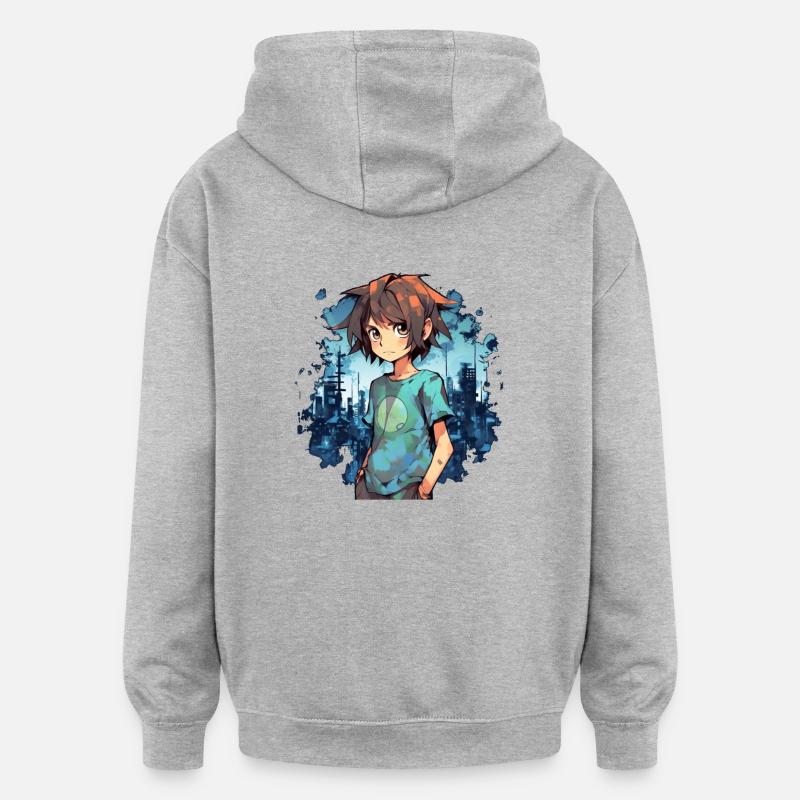 Garçon d’anime - Sweat à capuche oversize unisexe - gris chiné