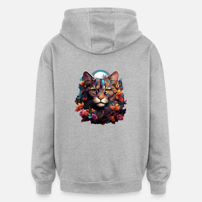 Chat - Sweat à capuche oversize unisexe - gris chiné