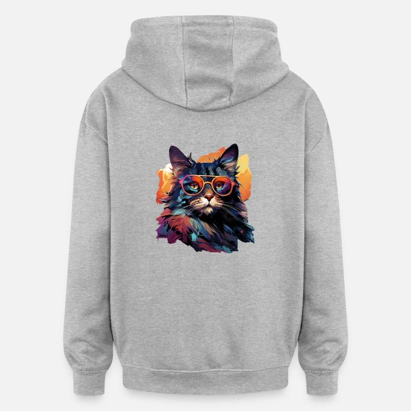 Chat - Sweat à capuche oversize unisexe - gris chiné
