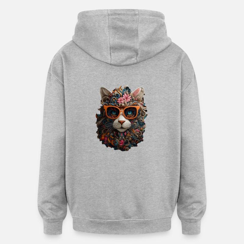Katze - Oversized Unisex Hoodie - Grau meliert
