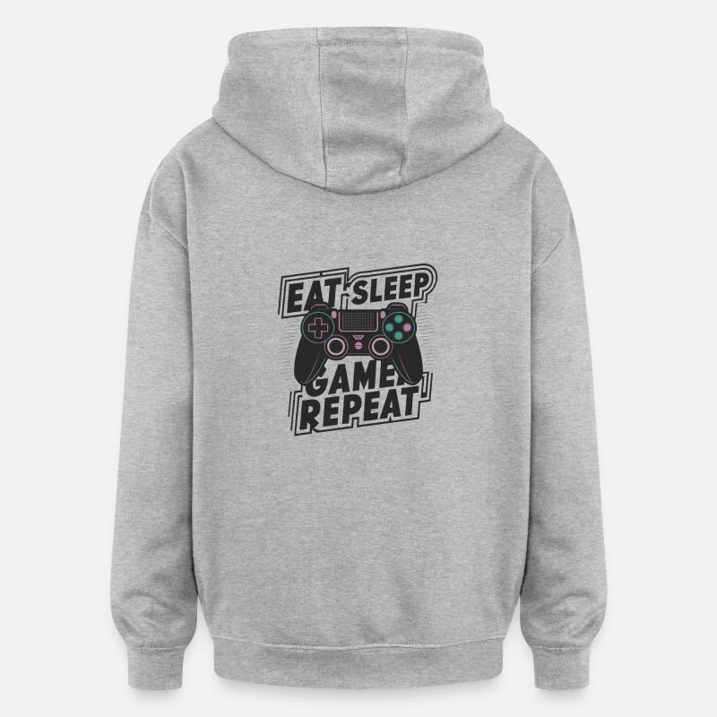 Manger, dormir, jouer, répéter - Sweat à capuche oversize unisexe - gris chiné