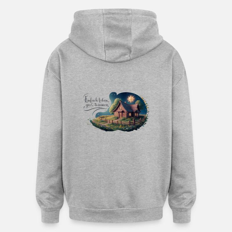 Einfach leben, groß Träumen - Oversized Unisex Hoodie - Grau meliert