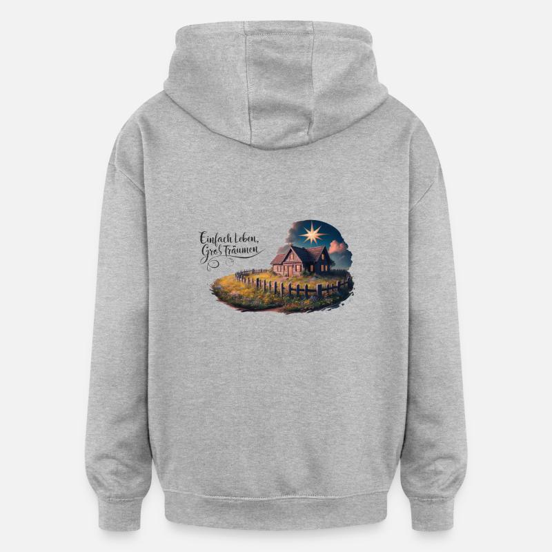 Einfach leben, groß Träumen - Oversized Unisex Hoodie - Grau meliert