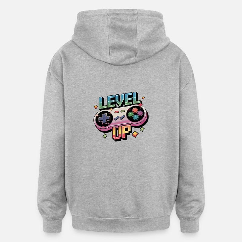 Level Up - Manette de jeu - Sweat à capuche oversize unisexe - gris chiné