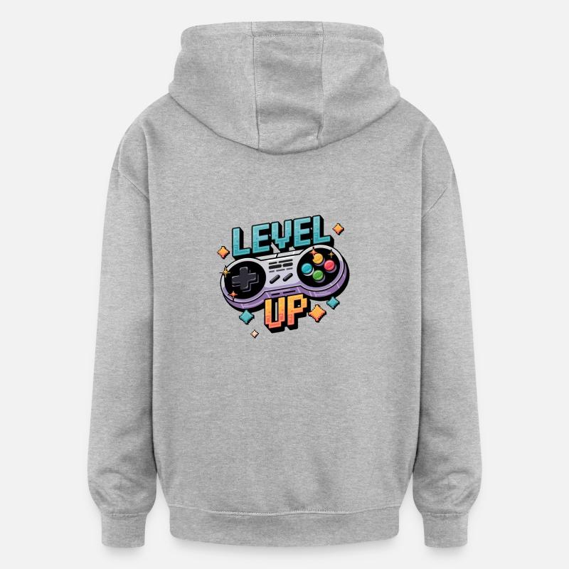 Level Up - Manette de jeu - Sweat à capuche oversize unisexe - gris chiné