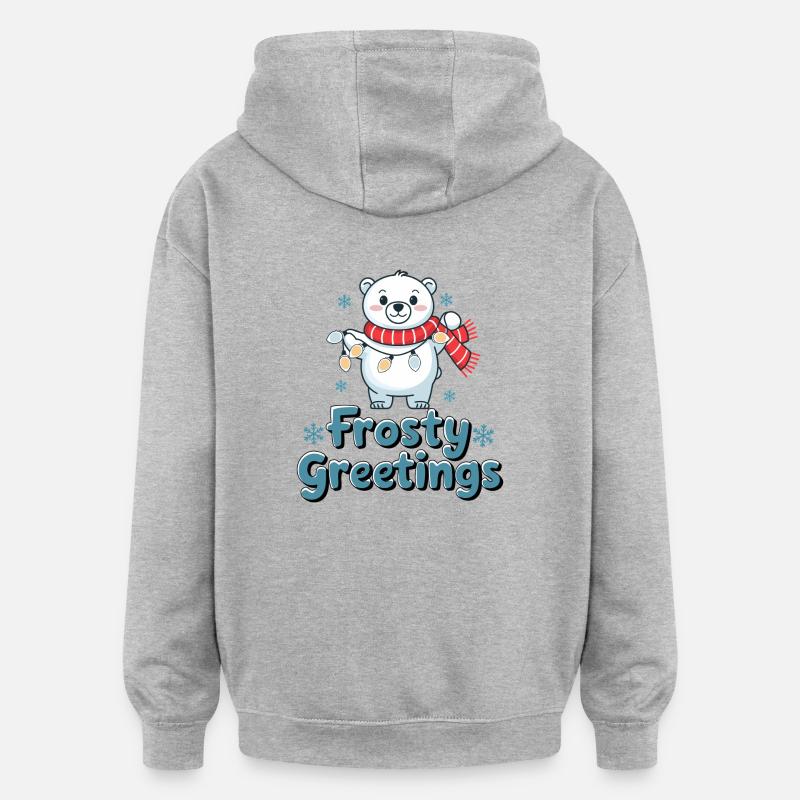 Frostige Grüße – Eisbär mit Lichterkette - Oversized Unisex Hoodie - Grau meliert