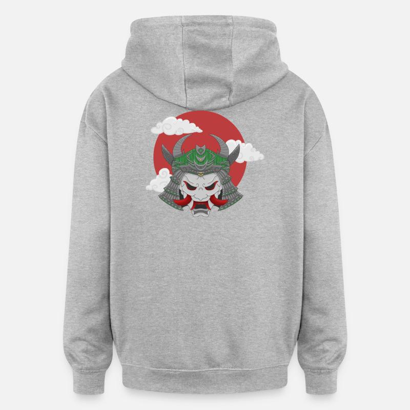 Oni x Samourai Gris Vert - Sweat à capuche oversize unisexe - gris chiné