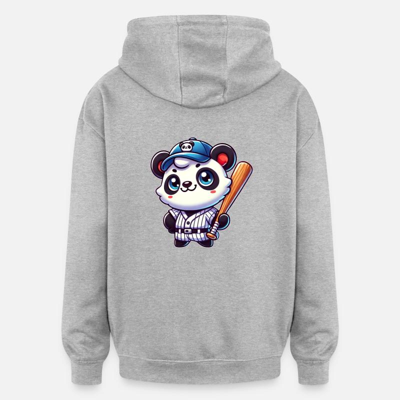 Funny Panda Playing Baseball Panda - Oversized Unisex Hoodie - heather grey