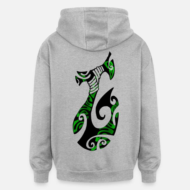 MATAU - Noir (Hameçon polynésien) - Sweat à capuche oversize unisexe - gris chiné