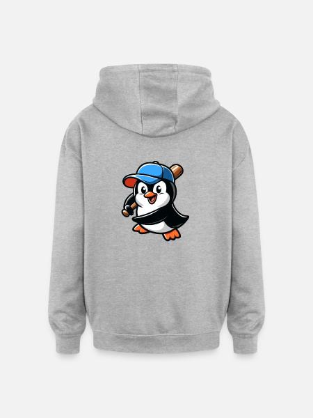Penguin Baseball Player Action - Oversized Unisex Hoodie - heather grey