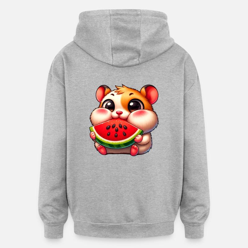 Mignon Dessin Animé Hamster Melon - Sweat à capuche oversize unisexe - gris chiné