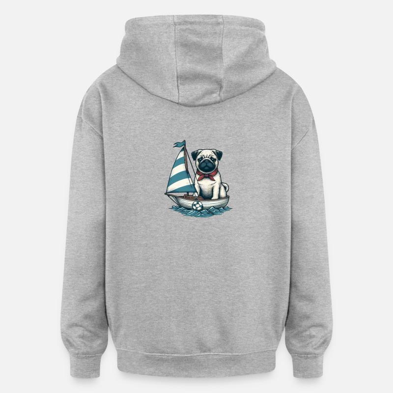 Dériveur d’été avec carlin - Sweat à capuche oversize unisexe - gris chiné
