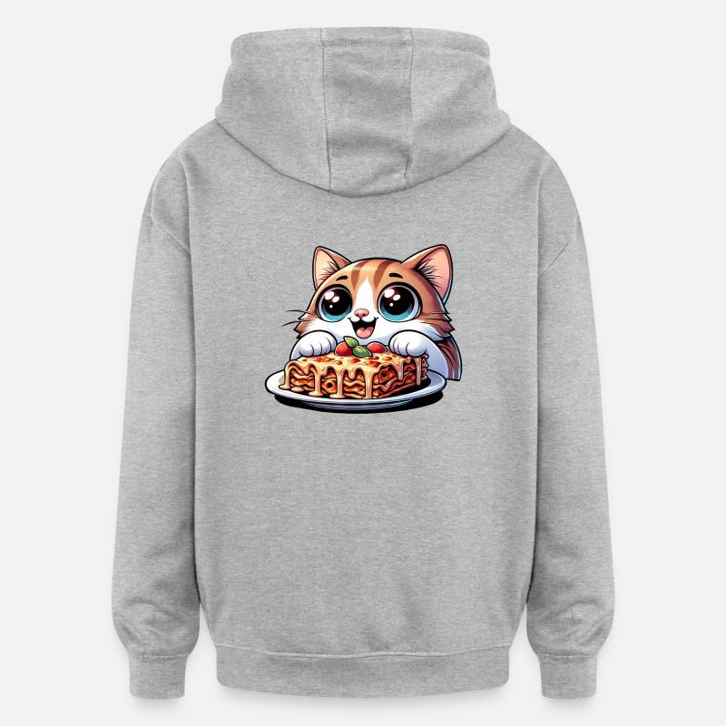Chat aimant les lasagnes - Sweat à capuche oversize unisexe - gris chiné