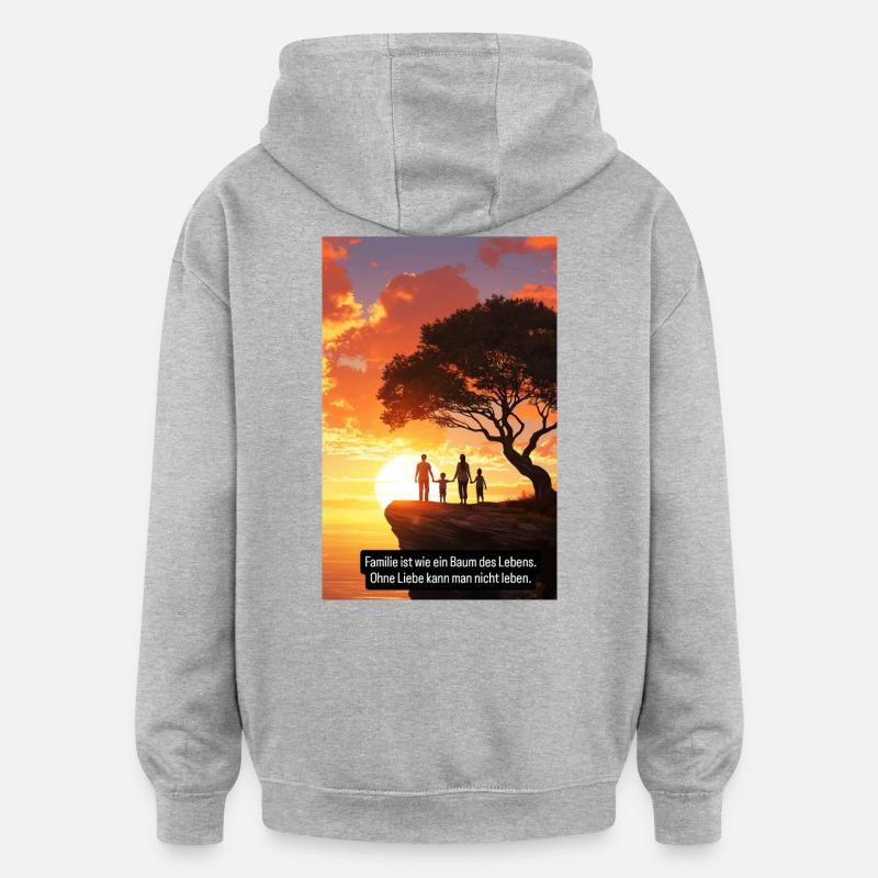 Arbre généalogique coucher de soleil Design - Sweat à capuche oversize unisexe - gris chiné