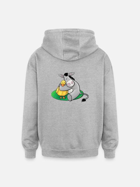 Cuddly donkey with duck - Oversized Unisex Hoodie - heather grey