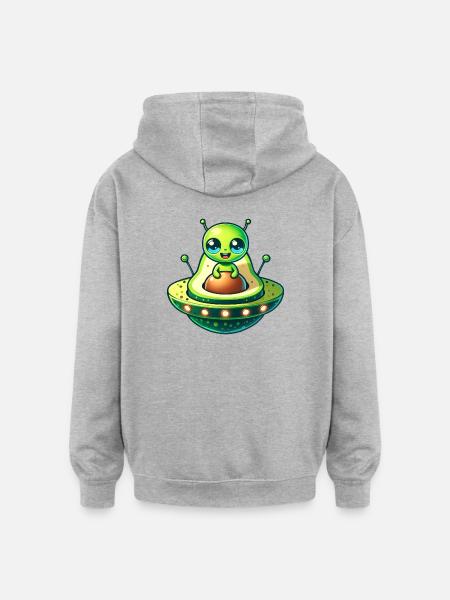 Alien Avocado UFO Funny Comic - Oversized Unisex Hoodie - heather grey