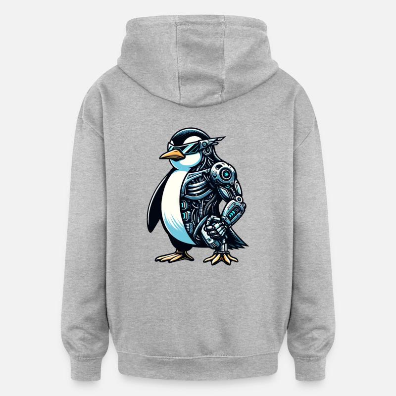 Robot cyborg pingouin - Sweat à capuche oversize unisexe - gris chiné