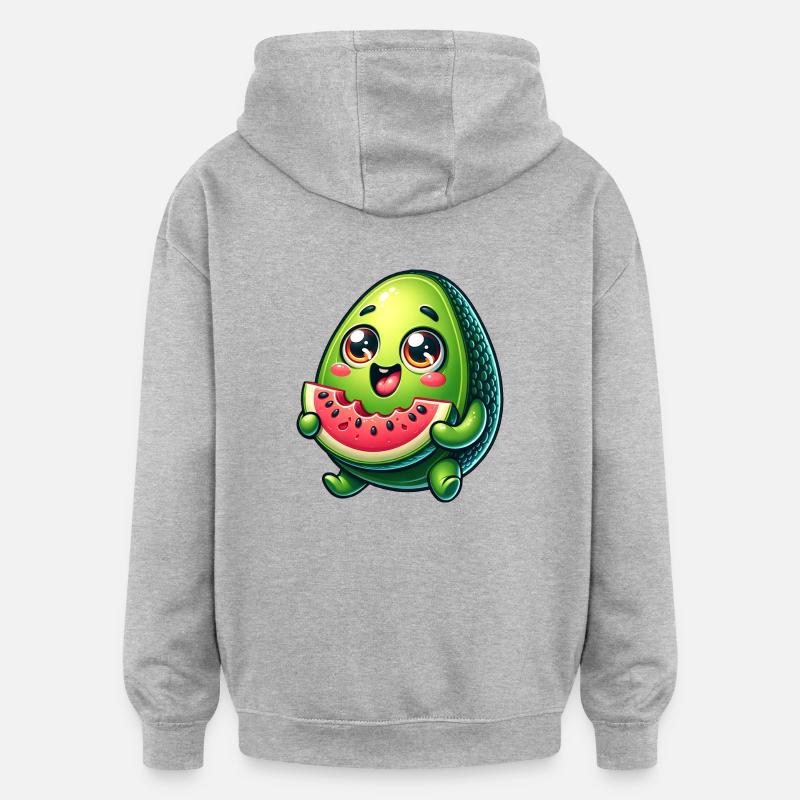 Avocado & Wassermelone Süßes Comic - Oversized Unisex Hoodie - Grau meliert