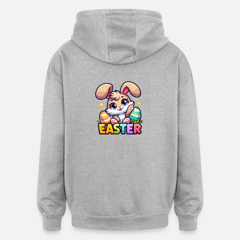 Happy Easter - Easter Bunny Illustration - Oversized Unisex Hoodie - heather grey