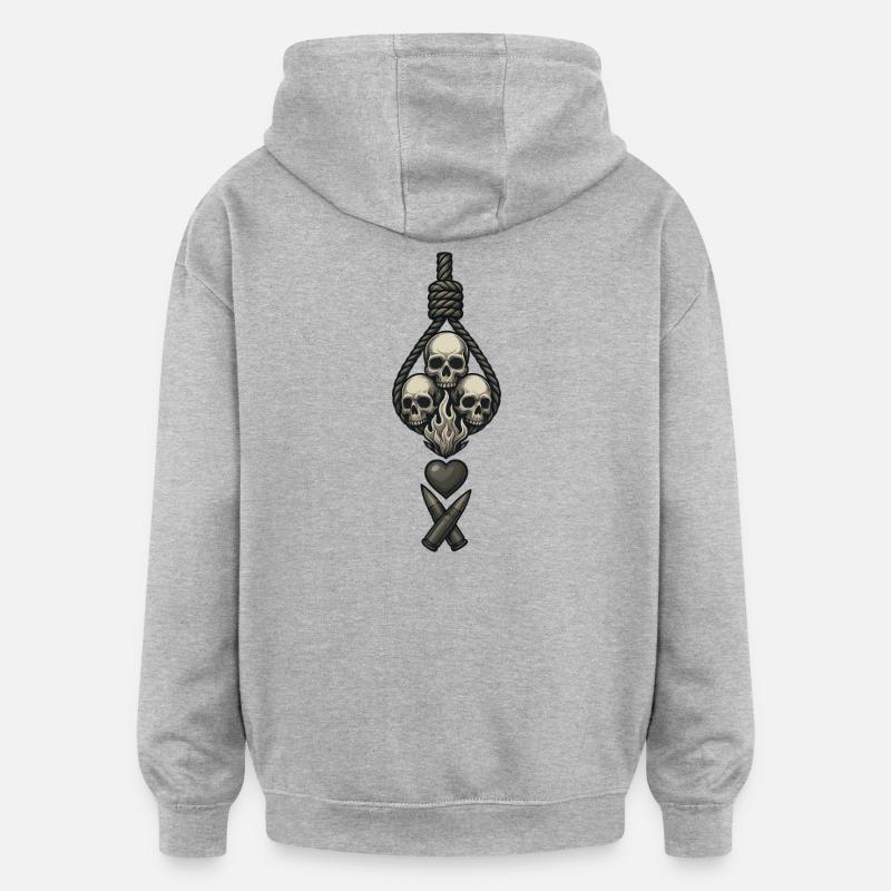 Avi Collection – Skulls & Flame - Oversized Unisex Hoodie - heather grey