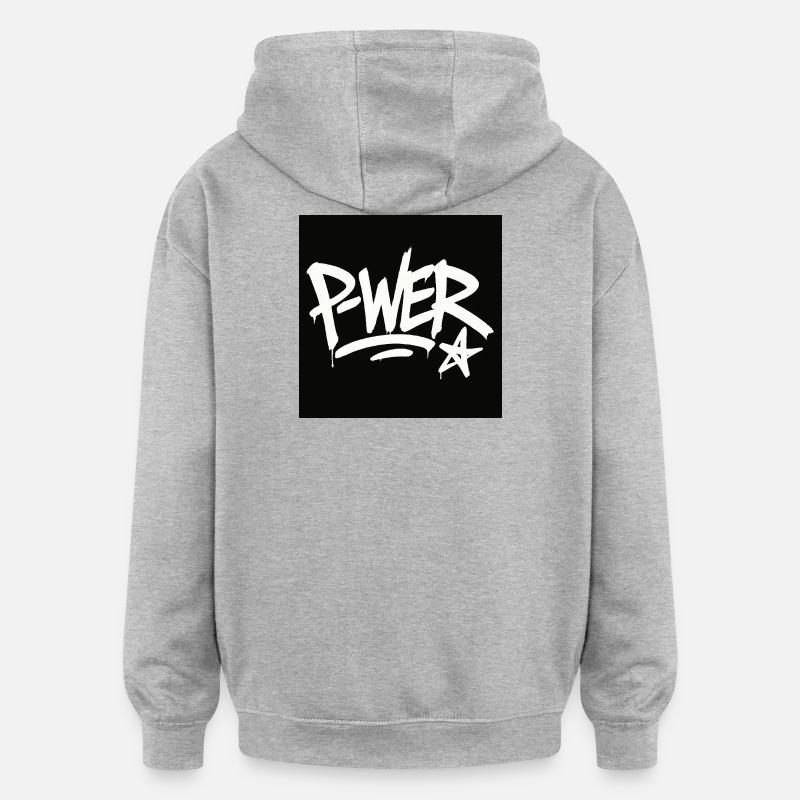Graffiti Style Power Text Design - Sweat à capuche oversize unisexe - gris chiné