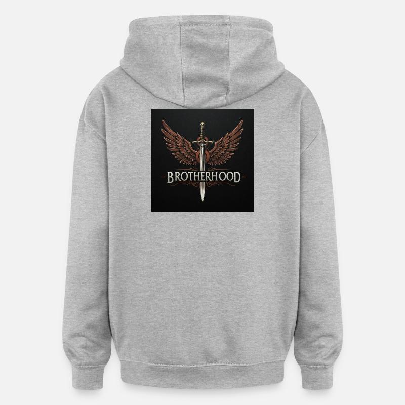 Fraternité Ailée Épée - Sweat à capuche oversize unisexe - gris chiné