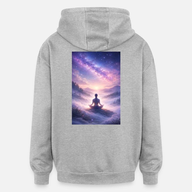 Méditation Étoilée et Silencieuse - Sweat à capuche oversize unisexe - gris chiné