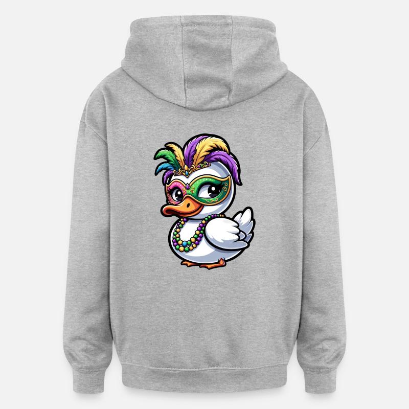 Mardi Gras Duck Mask Feathers - Oversized Unisex Hoodie - heather grey