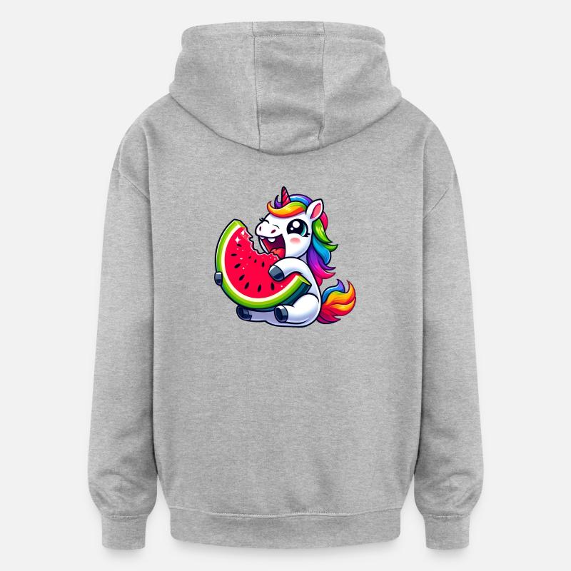 Einhorn Wassermelone Sommerdesign - Oversized Unisex Hoodie - Grau meliert