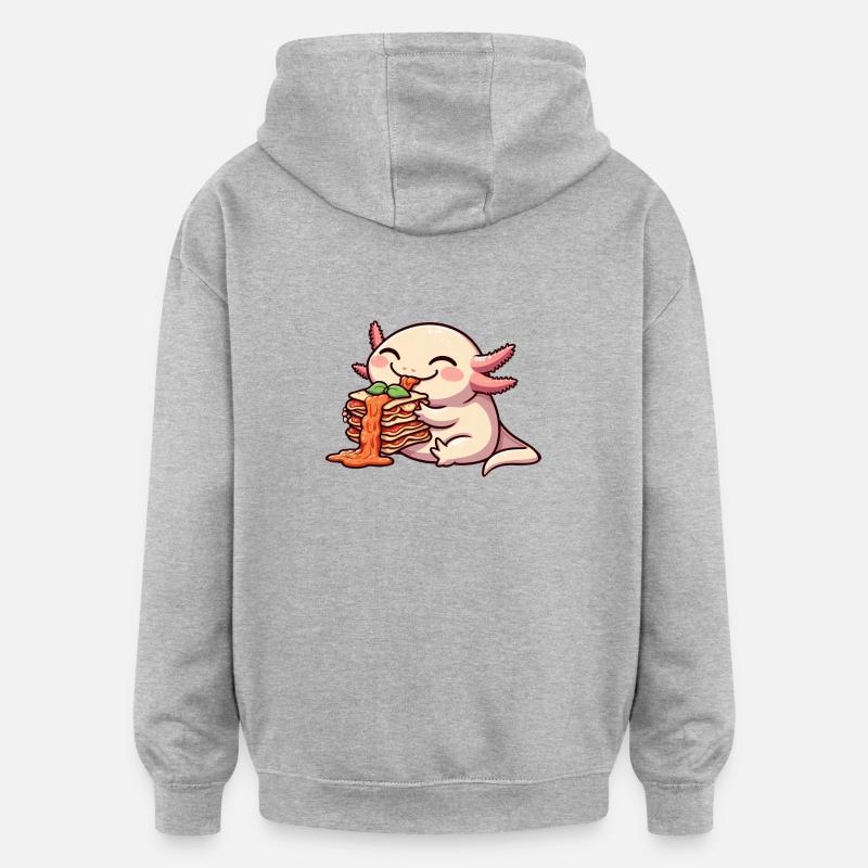 Axolotl Eats Lasagna Comic - Oversized Unisex Hoodie - heather grey