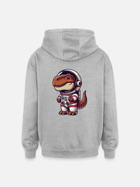 Dino Astronaut in Space Cartoon - Oversized Unisex Hoodie - heather grey