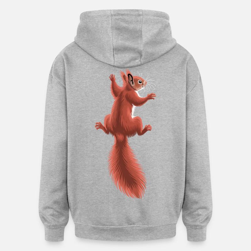 Süßes kletterndes rotes Eichhörnchen - Oversized Unisex Hoodie - Grau meliert