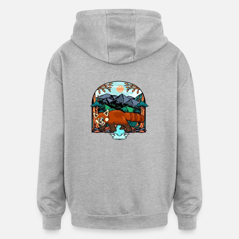 Petit panda - Sweat à capuche oversize unisexe - gris chiné