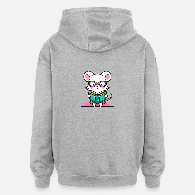 Leseratte Maus im Buch - Oversized Unisex Hoodie - Grau meliert