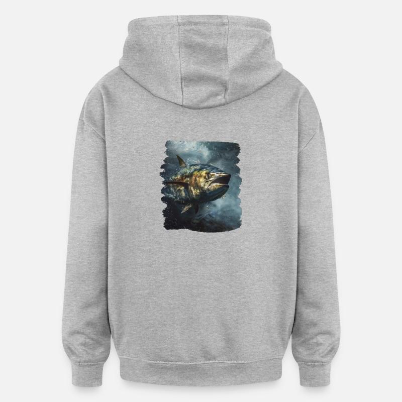 Thon Thunfische Thunfisch - Sweat à capuche oversize unisexe - gris chiné