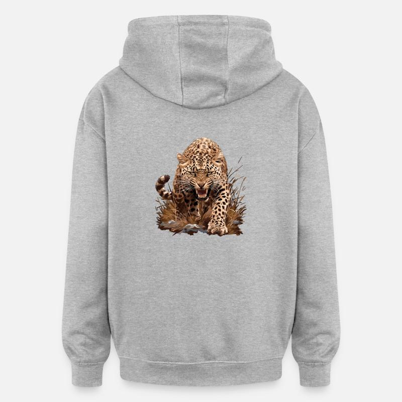 Léopard léopard - Sweat à capuche oversize unisexe - gris chiné