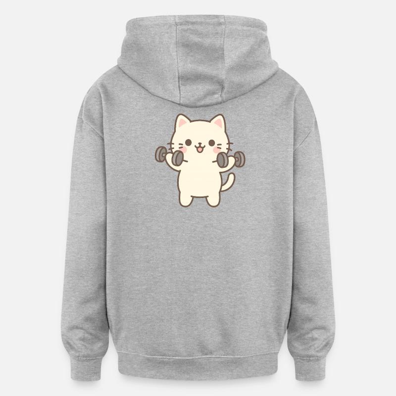 Chaton faisant de la musculation - Sweat à capuche oversize unisexe - gris chiné