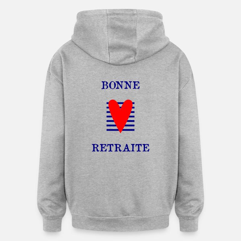 RETRAITE. BONNE RETRAITE. JOYEUSE RETRAITE. - Sweat à capuche oversize unisexe - gris chiné