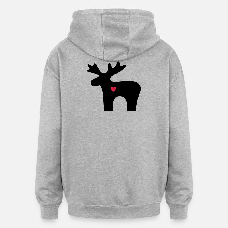 Moose coeur amour silhouette noel - Sweat à capuche oversize unisexe - gris chiné